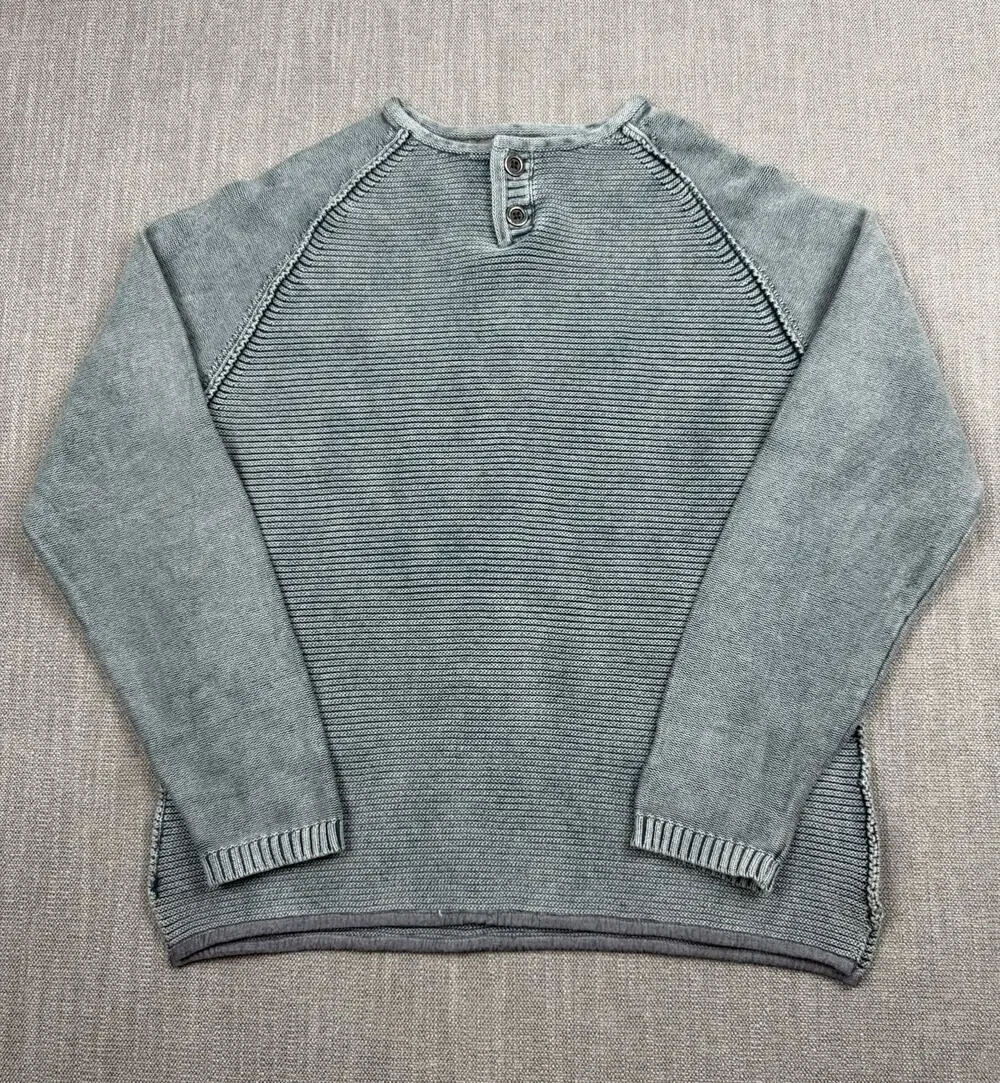 Carbon2Cobalt Effortlessly Cool Henley Sweater Blue Mens Medium Cotton